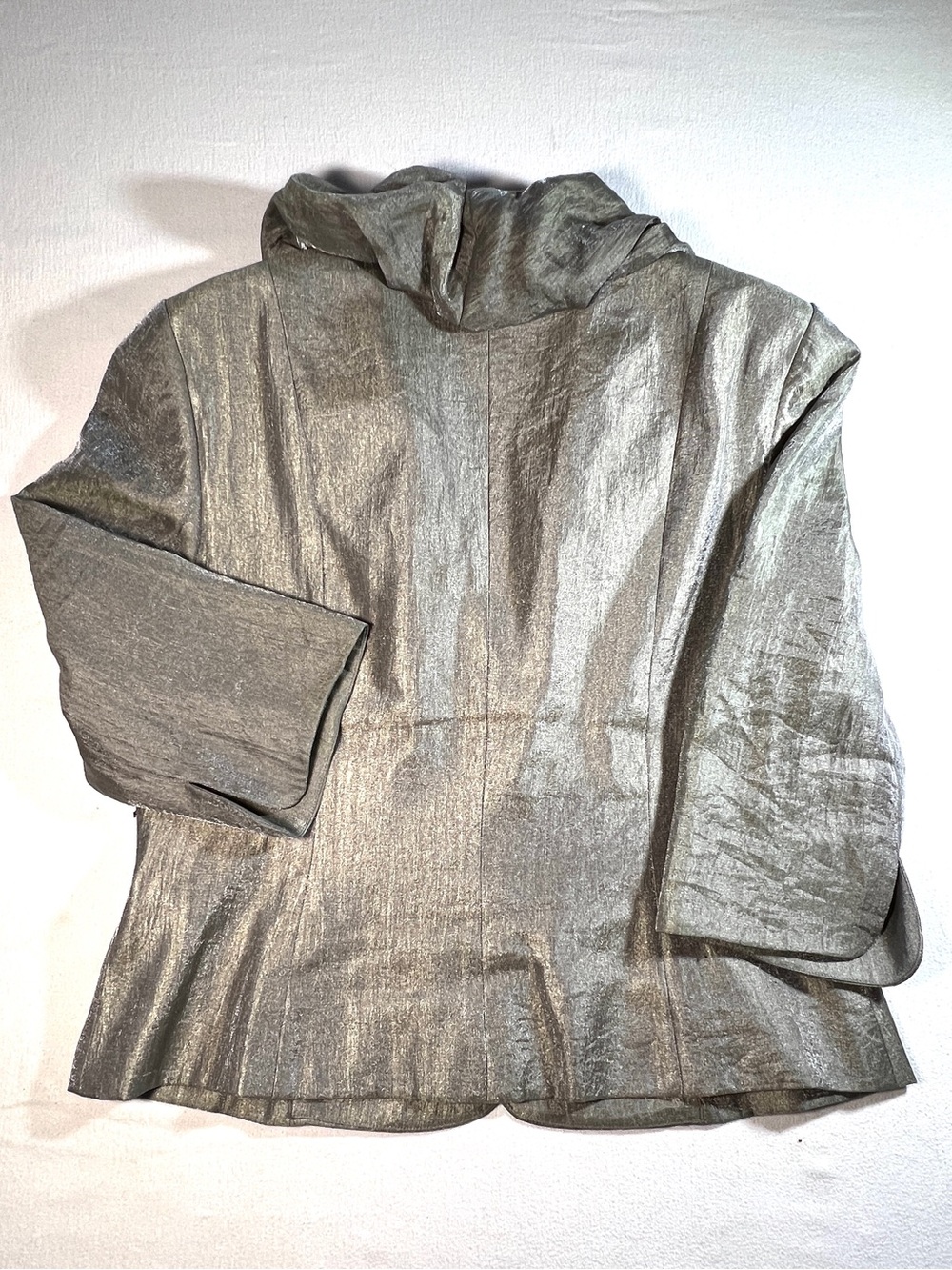 Adrianna Papell Metallic Silver Ruffle Collar Blazer - Picture 3 of 9
